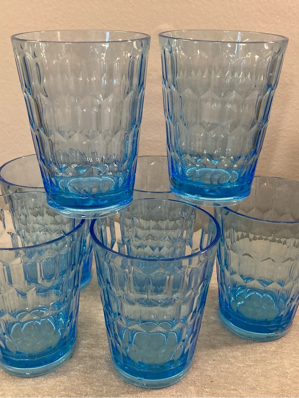 Martha Stewart Set Of 6 Textured Blue Acrylic 12 ounce Small Tumblers